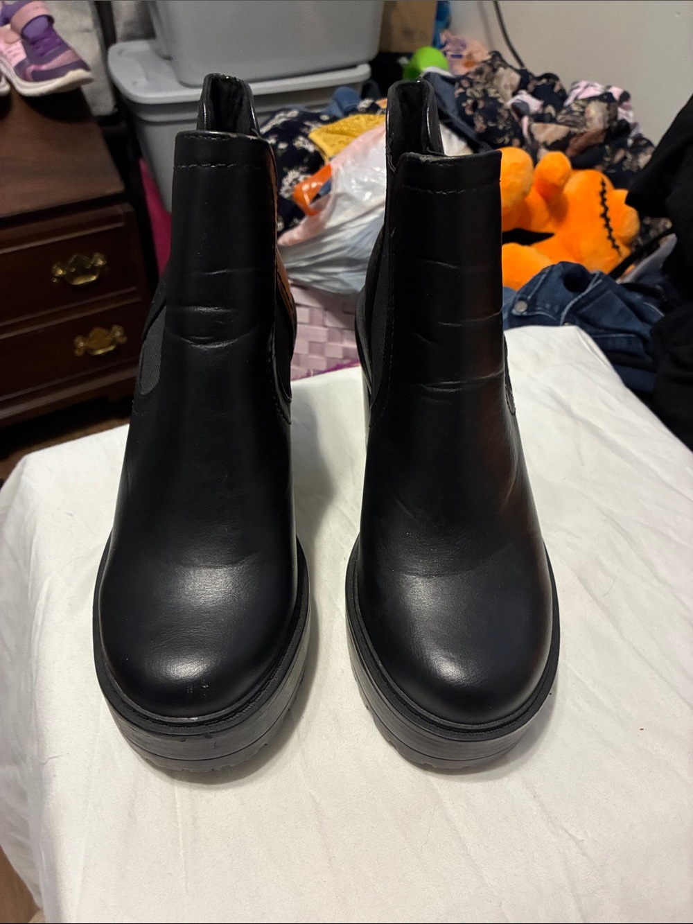 Soda Black Faux Leather Chelsea Platform Booties